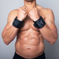 BLACK LEATHER HANDCUFFS