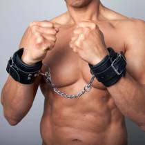 BLACK LEATHER HANDCUFFS