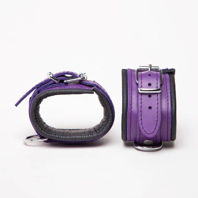 LEDERHANDSCHELLEN SCHWARZ + LILA 5CM