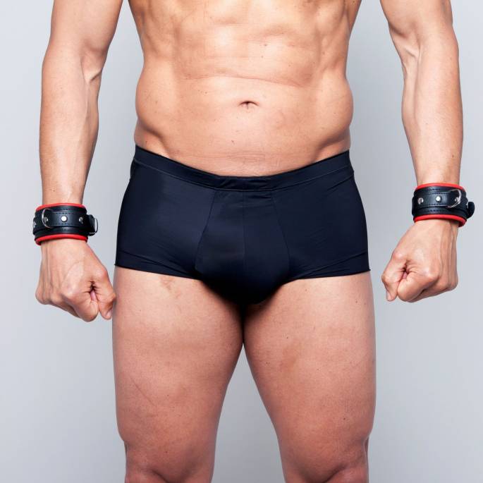 Handschellen Leder Schwarz + Rot 5cm