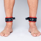 chevillières cuir noir + rouge 5cm