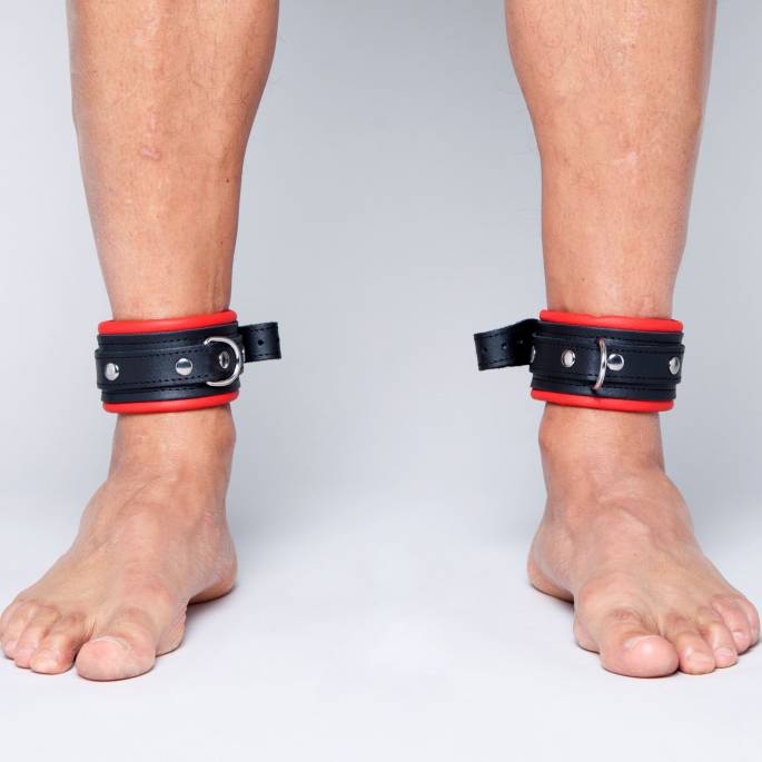 chevillières cuir noir + rouge 5cm