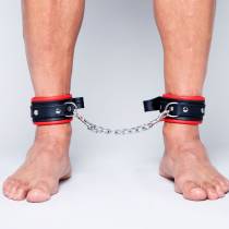 Fußfesseln Leder schwarz + rot 5cm