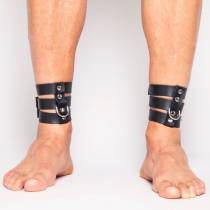 ANKLE CUFFS 3 BLACK LEATHER BANDS