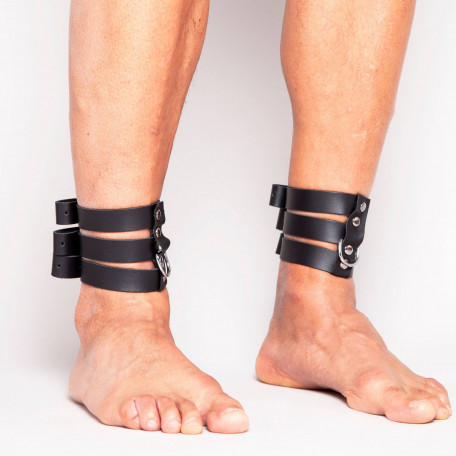 ANKLE CUFFS 3 BLACK LEATHER BANDS
