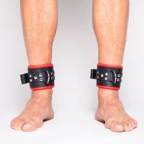 BLACK AND RED LEATHER ANKLE CUFFS