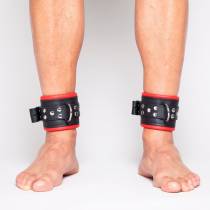 BLACK AND RED LEATHER ANKLE CUFFS