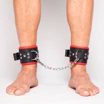 MENOTTES CHEVILLES CUIR NOIR ET ROUGE