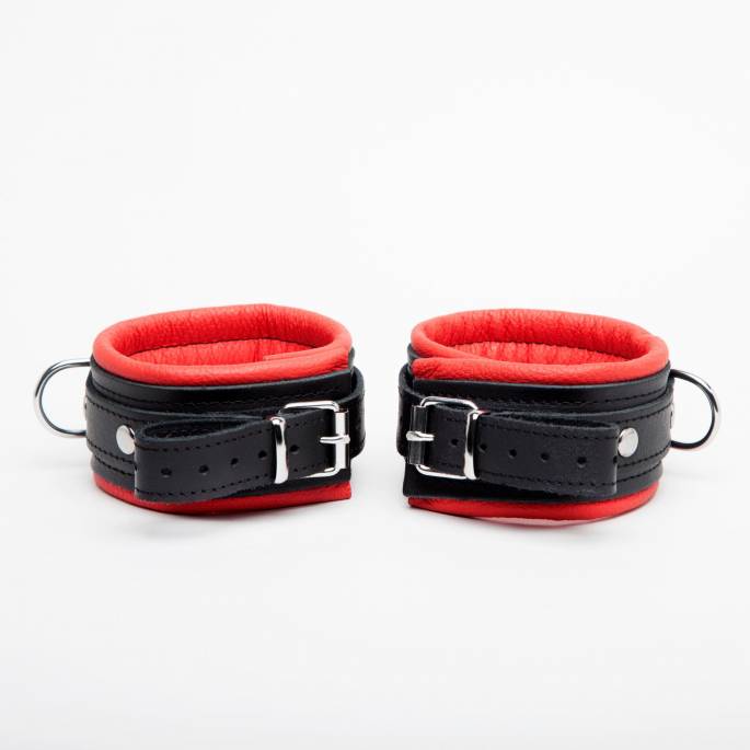 chevillières cuir noir + rouge 5cm