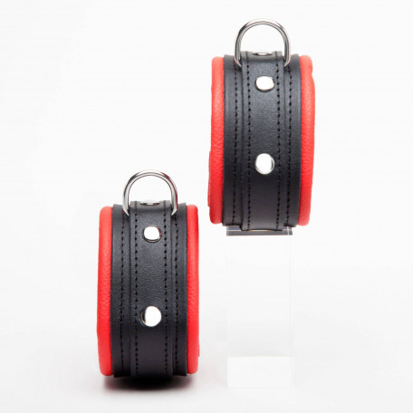 chevillières cuir noir + rouge 5cm