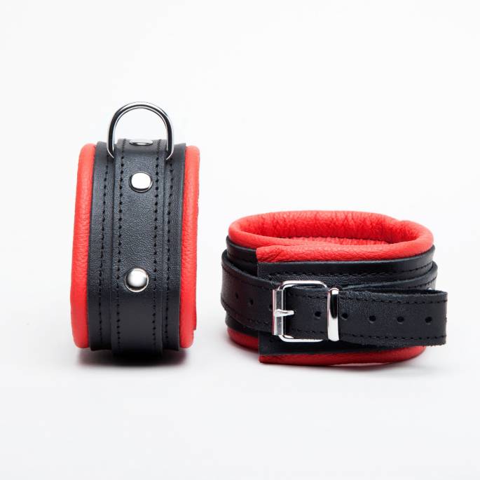 chevillières cuir noir + rouge 5cm