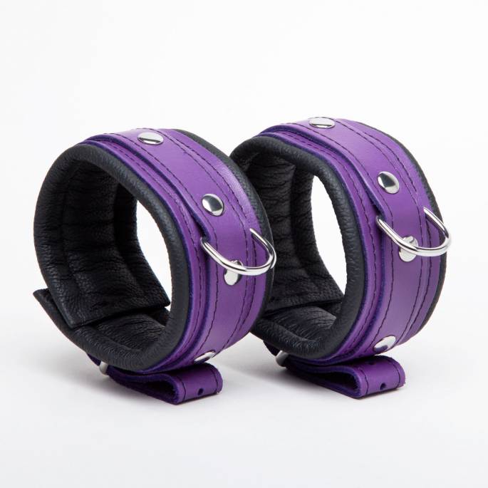 SPRUNGGELENKBANDAGEN LEDER SCHWARZ + LILA 5CM