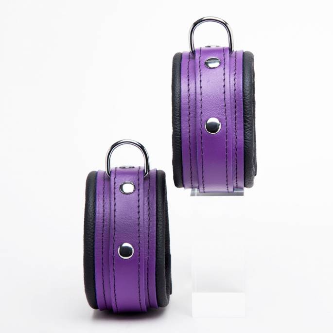 SPRUNGGELENKBANDAGEN LEDER SCHWARZ + LILA 5CM