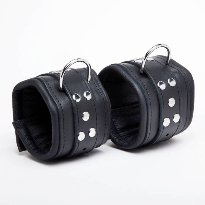 BLACK LEATHER ANKLE CUFFS 8 CM