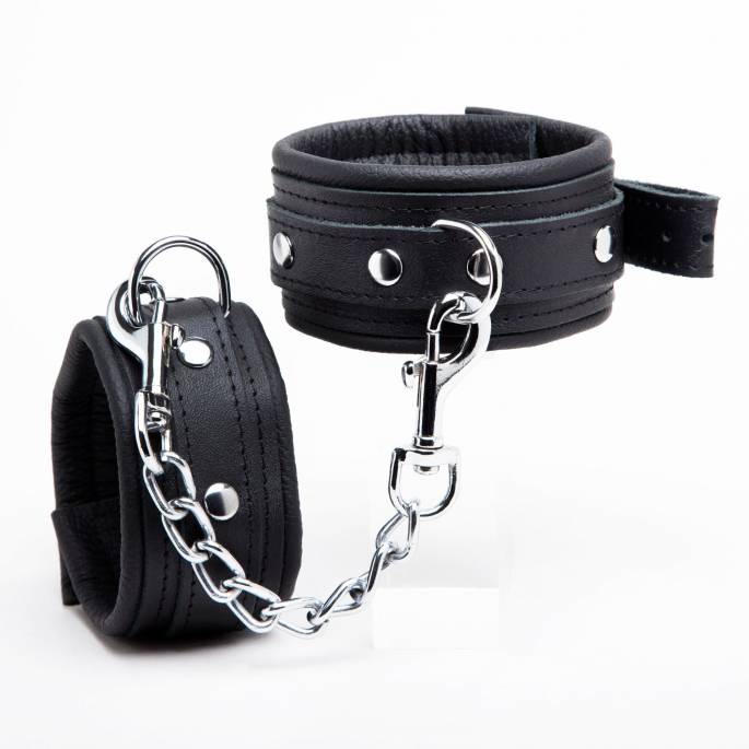 Menottes chevilles cuir noir