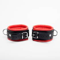 Leather Handcuffs Black + Red 5cm