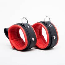 Handschellen Leder Schwarz + Rot 5cm