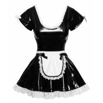 KLEID SOUBRETTE VINYL SCHWARZ + KLEINE SCHLEIFEN WEISS/SCHWARZ