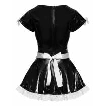 KLEID SOUBRETTE VINYL SCHWARZ + KLEINE SCHLEIFEN WEISS/SCHWARZ