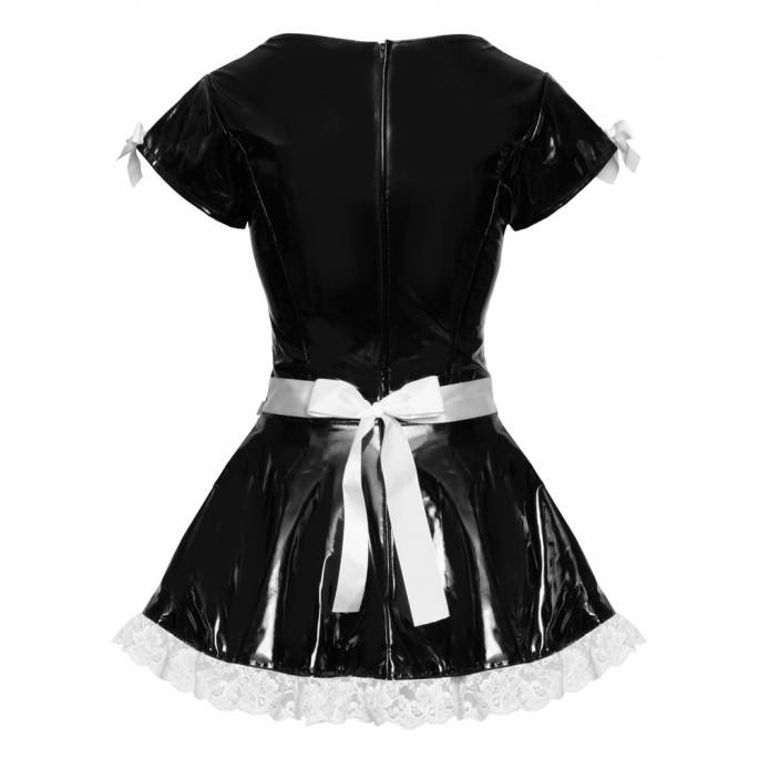 KLEID SOUBRETTE VINYL SCHWARZ + KLEINE SCHLEIFEN WEISS/SCHWARZ