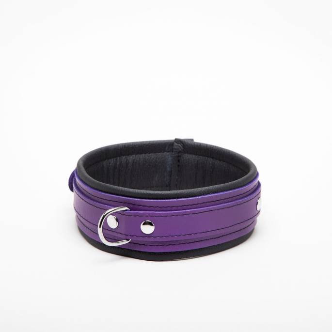 COLLIER CUIR NOIR + LILAS 5CM