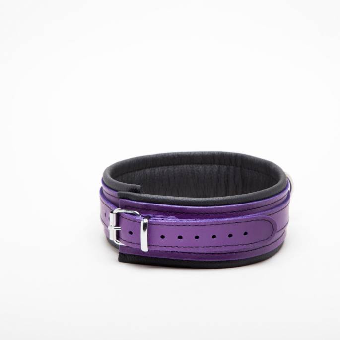 LEDERHALSBAND SCHWARZ + LILA 5CM