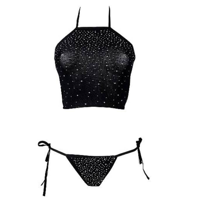 SCHWARZES SET HÖSCHEN+TOP STRASS