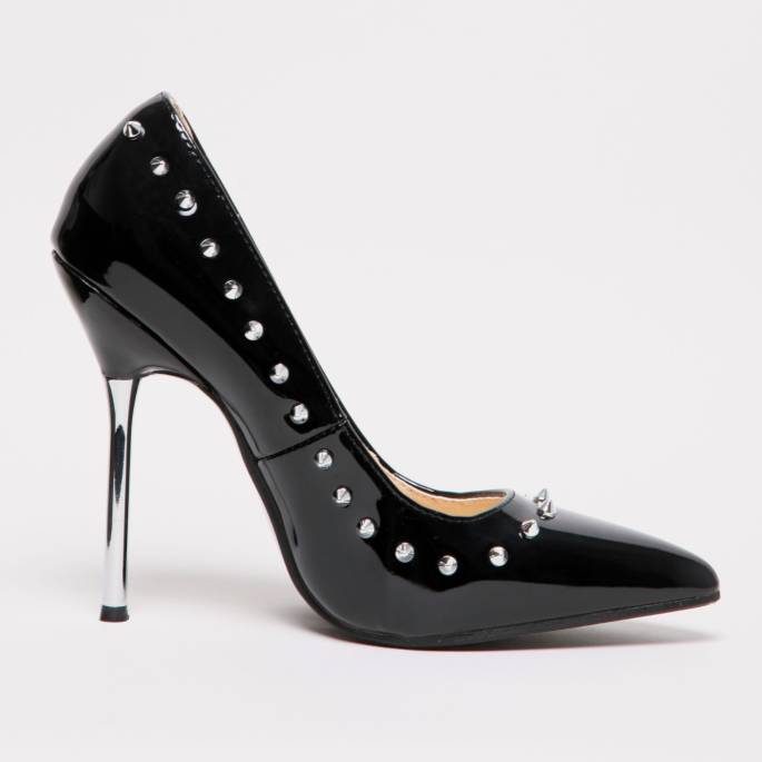 ESCARPIN VINYLE NOIR CLOUTÉ