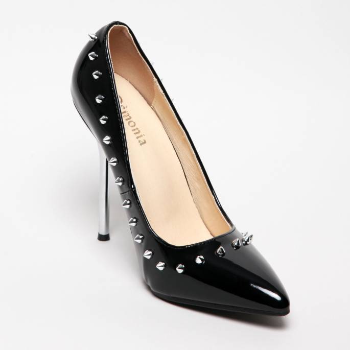 ESCARPIN VINYLE NOIR CLOUTÉ