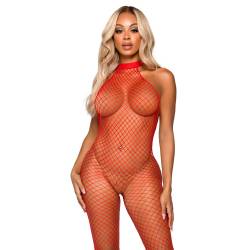 BODYSTOCKING RÉSILLE COL + DOS NU ROUGE