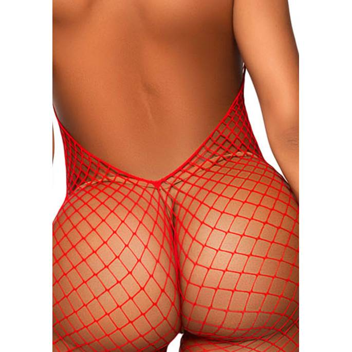 BODYSTOCKING RÉSILLE COL + DOS NU ROUGE