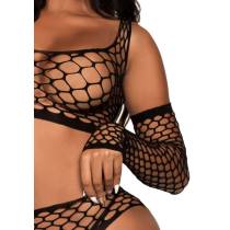 3TLG. TOP + PJ + HANDSCHUHE GROB NETZARTIG