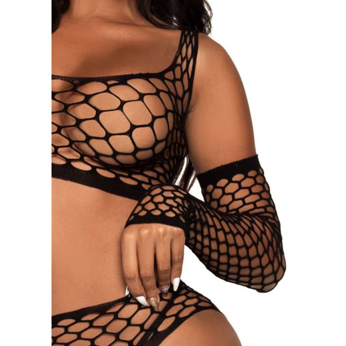 3TLG. TOP + PJ + HANDSCHUHE GROB NETZARTIG