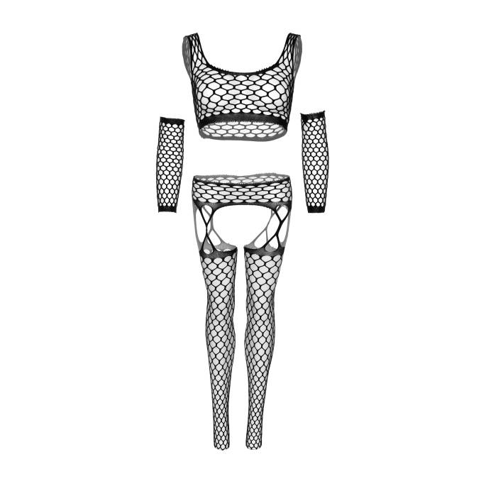 3TLG. TOP + PJ + HANDSCHUHE GROB NETZARTIG