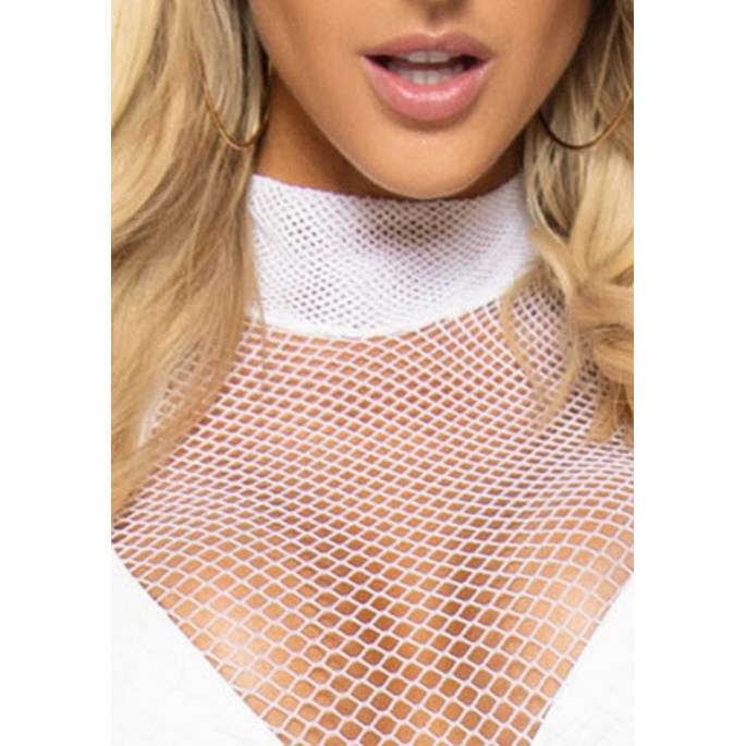 KURZES KLEID MIT KLEINEM NETZKRAGEN WEISS