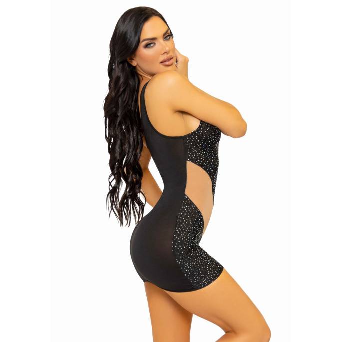 ASYMMETRISCHES KLEID NUDE + SCHWARZ PAILLETTEN