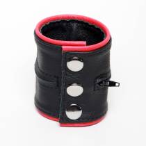 BRACELET PORTE MONNAIE CUIR NOIR ROUGE LARGE
