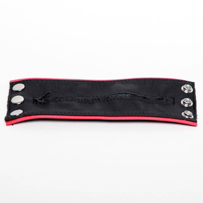 BRACELET PORTE MONNAIE CUIR NOIR ROUGE LARGE