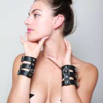 MANETTE 3 BANDE IN PELLE NERO