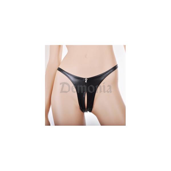 GESCHLITZTER STRING AUS LACK-LYCRA