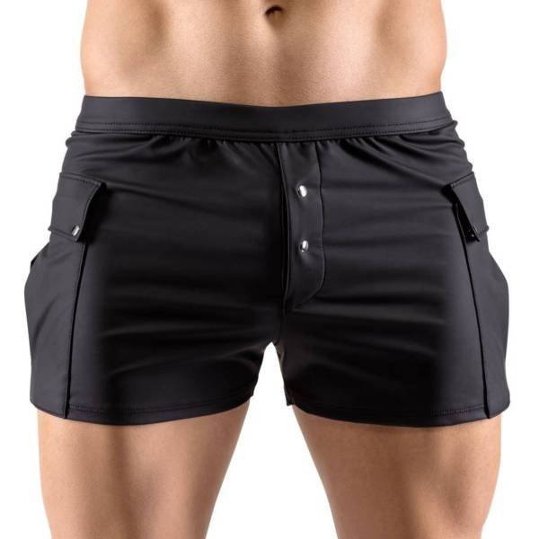Mattierte Wetlook-Shorts + Taschen