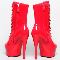 BOTTINE PLATEFORME VINYLE ROUGE