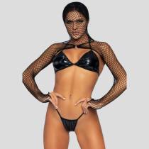 3TLG VINYL BIKINI + TOP NETZHAUBE