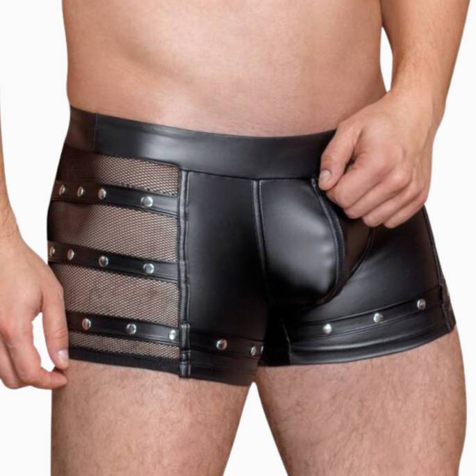 WETLOOK-BOXERSHORTS MIT NETZ UND NIETEN