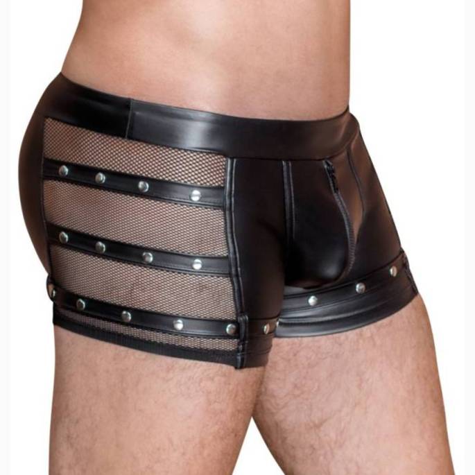 WETLOOK-BOXERSHORTS MIT NETZ UND NIETEN