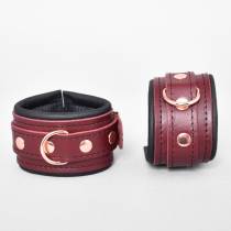 CHEVILLERES CUIR BURGUNDY + GOLD ROSE