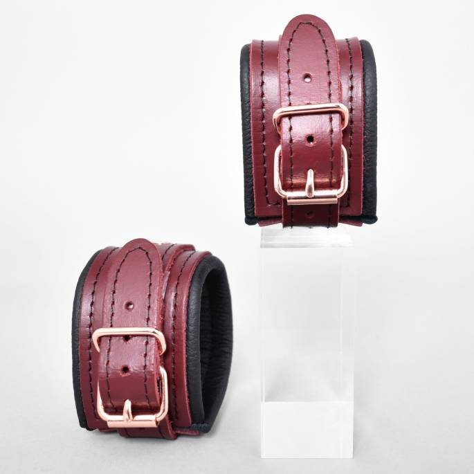 CHEVILLERES CUIR BURGUNDY + GOLD ROSE