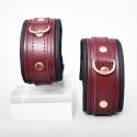 Handschellen Leder Burgundy & Gold Rose 5cm
