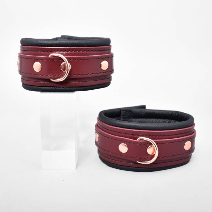 MENOTTES CUIR BURGUNDY+GOLD ROSE 5CM