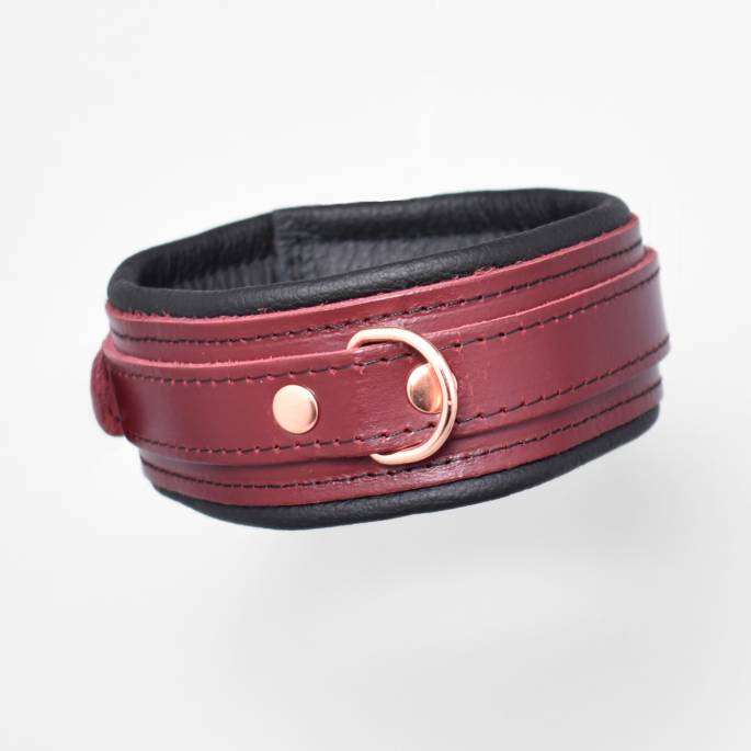 HALSBAND LEDER BURGUNDY+ROSÉGOLD 5CM